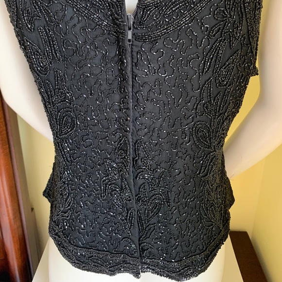 Vintage Black fully embelished shiny sparkling tank top fully zipped back L-XL - Picture 5 of 9